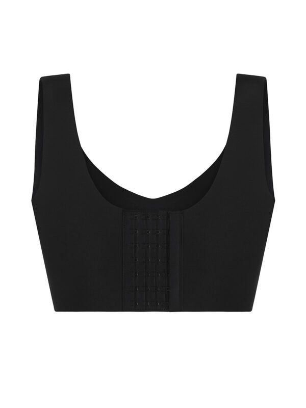 A black bra top with straps on the front.