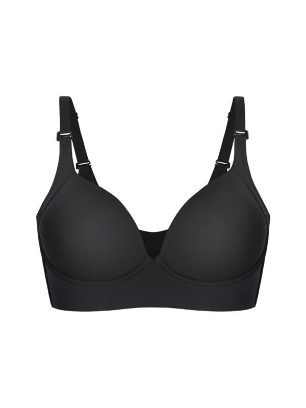 A black bra is shown with no padding.