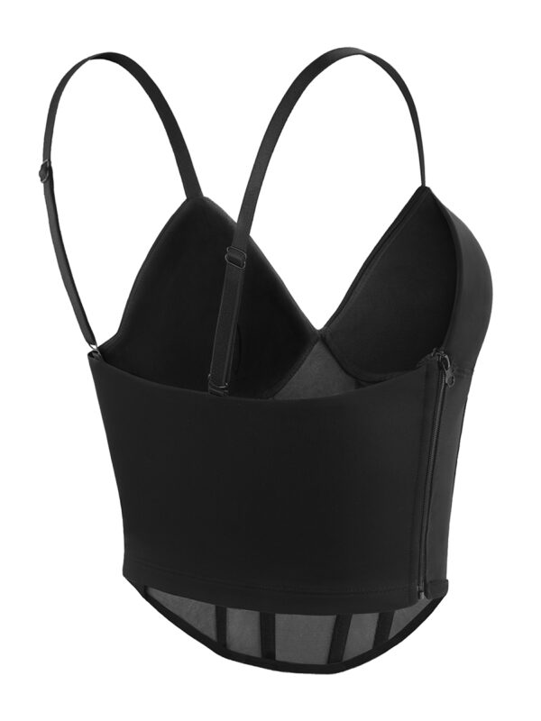 A black bra top with straps on the back.