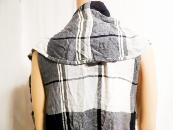 A mannequin wearing a black and white plaid vest.