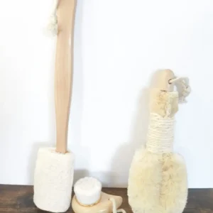 A wooden toilet brush and some white stuff