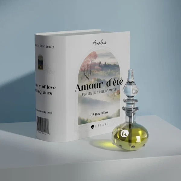 A book and perfume bottle on top of a table.