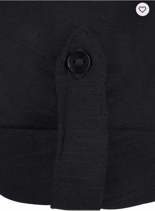 A black jacket with a button on the front.