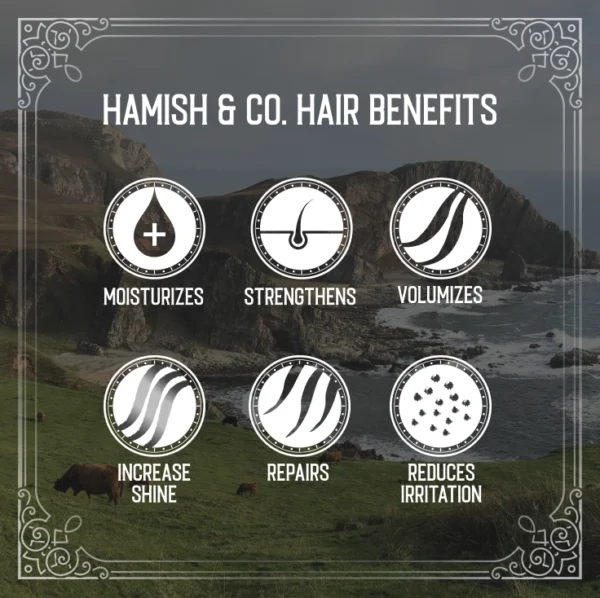 A picture of some hair benefits from hamish & co.