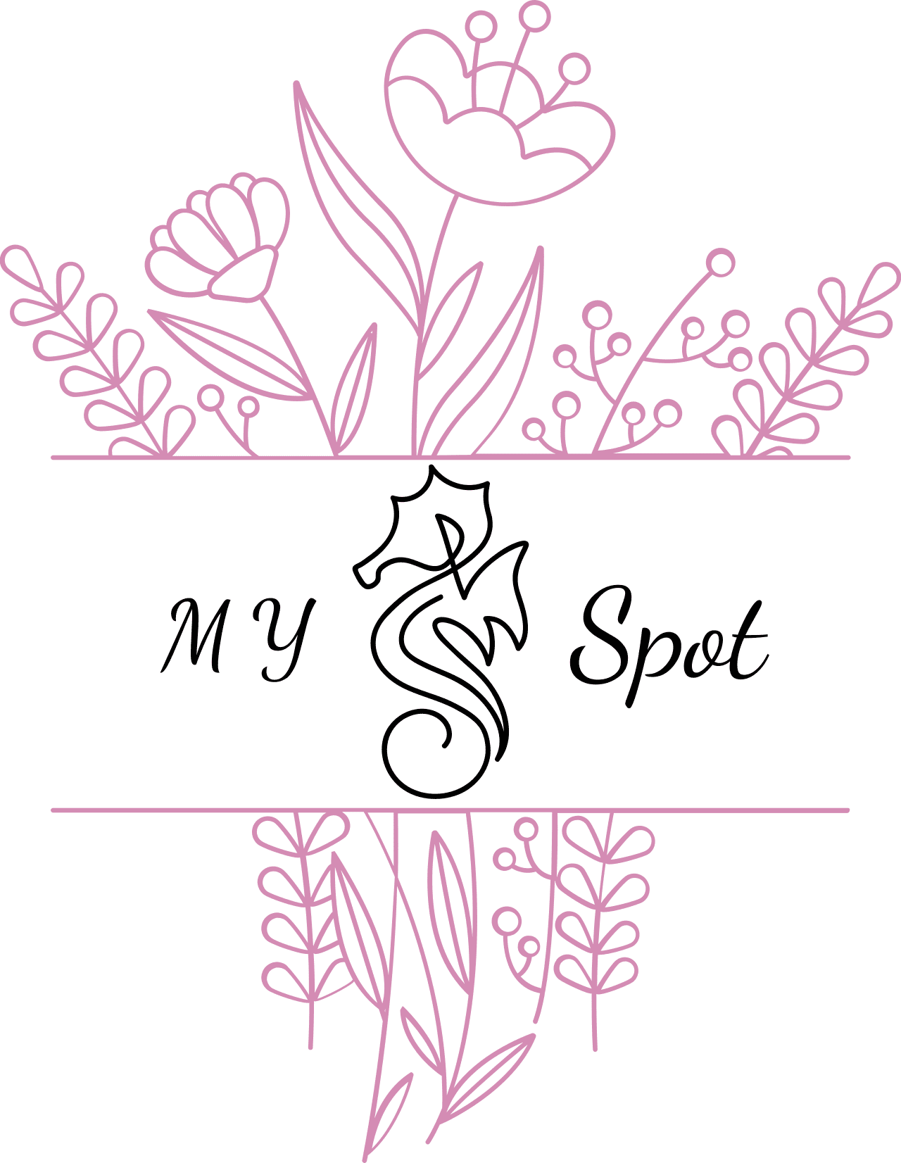 A pink and white floral design with the words " my spot ".