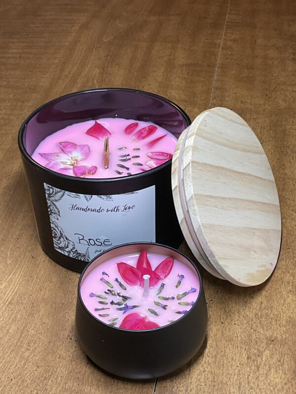 Homemade Rose Crackling Wood Wick - Rose Scented Candle Aroma Floral - Image 2