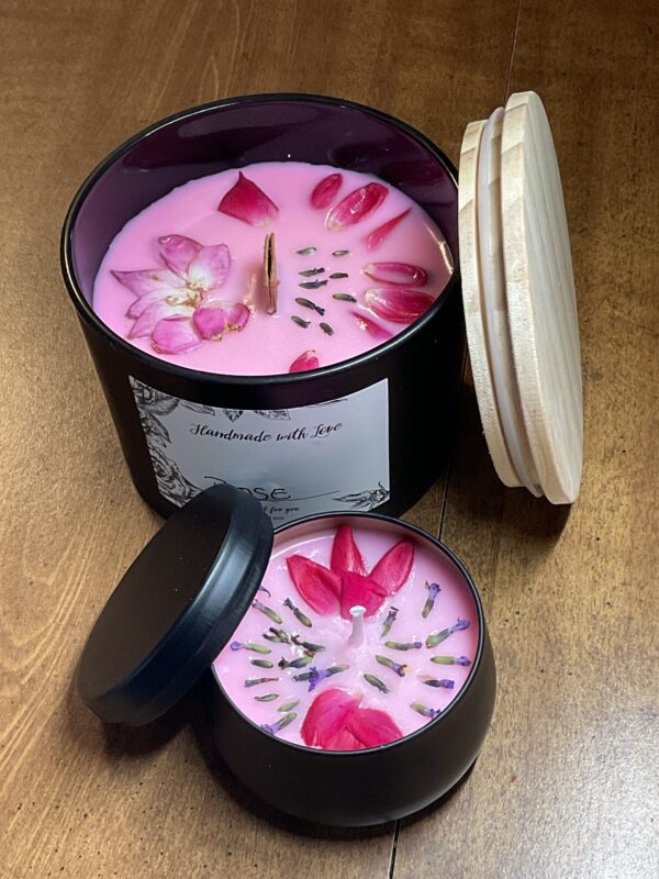 Homemade Rose Crackling Wood Wick - Rose Scented Candle Aroma Floral - Image 3